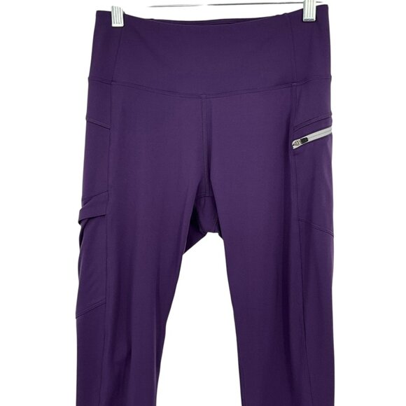 Stio Glide High Rise Crop Tech Tight Leggings Purple Zipped Pocket Size M - Picture 2 of 7